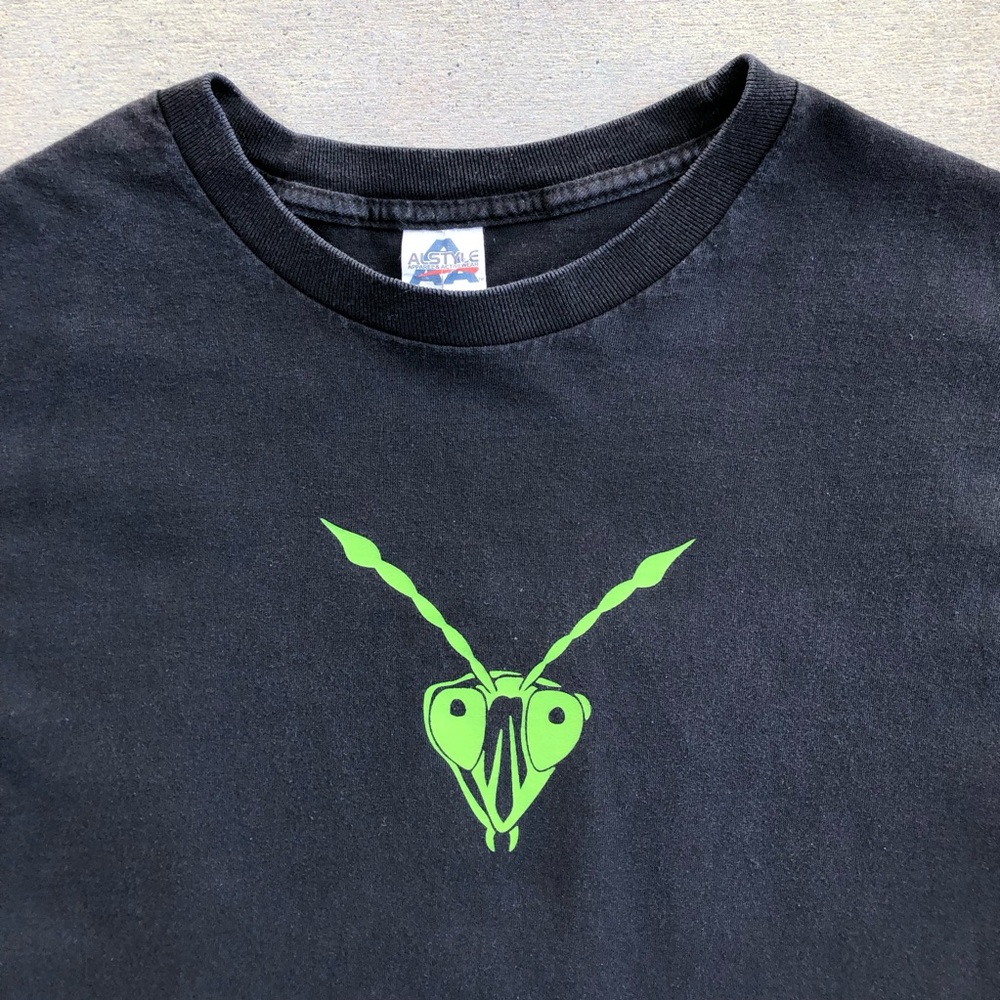 Mantis Destroyer Green Praying Mantis Bug Logo Black Graphic Tee Size Medium